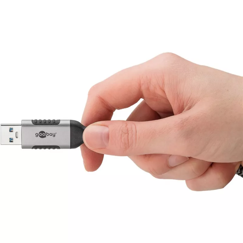 Ethernet kabelis USB-A 3.2 Gen1 kištukas > RJ-45 kištukas, LAN adapteris juodas/sidabrinis, 1,5 m, pintas tekstilinis apvalkalas