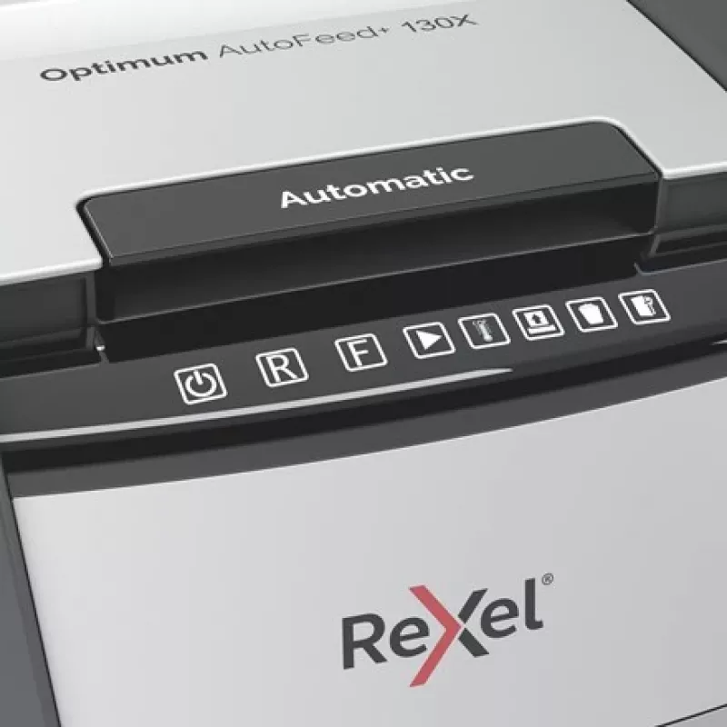 Rexel Optimum AutoFeed+ 130X popieriaus smulkintuvas, kryžminis pjovimas, 55 dB, 22 cm, juodas, sidabrinis