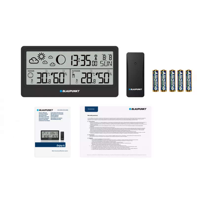 Oro stotelė BLAUPUNKT WS20BK – vidaus ir lauko temperatūros bei drėgmės rodymas, juoda, 1 jutiklis, LCD, maitinama baterijomis