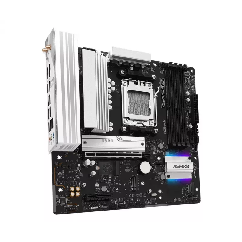 Motininė plokštė ASROCK A620AM PRO RS WIFI AM5 microATX, AMD A620, 4×DDR5, Wi‑Fi, HDMI, DP, 3×M.2, 2×SATA, 7.1 garso, 1Gb LAN