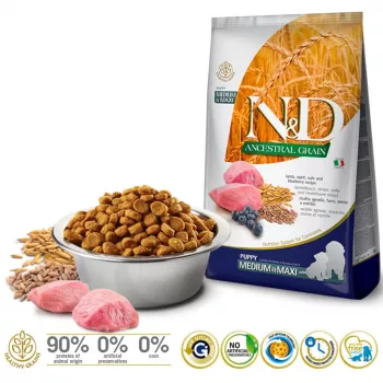 FARMINA N&D Ancestral Grain Puppy Medium&Maxi Ėriena - sausas šunų ėdalas - 12 kg