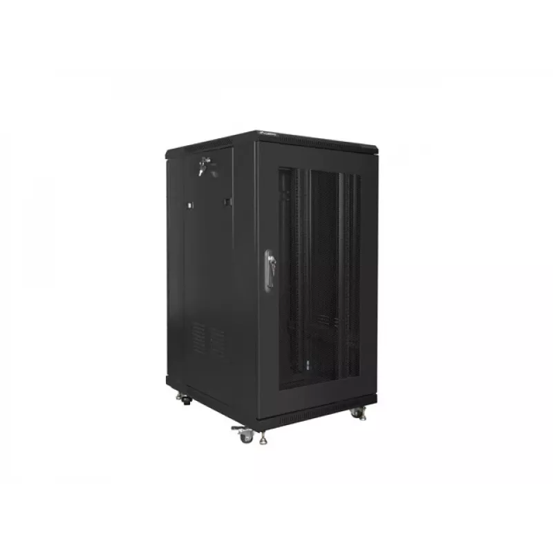 Laisvai pastatomas stelažinis kabinetas LANBERG FF01-6822-23B 22U, 19 inch bėgeliai, 1159×600×800 mm, IP20, ratukai, raktinis užraktas, juodas