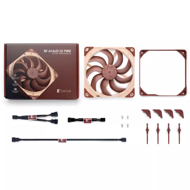 Ventiliatorius Noctua NF-A14x25 G2 PWM 140 mm 1500 RPM SSO2 guolis 4-pin PWM Smėlio spalvos
