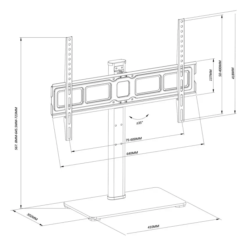 Televizoriaus stovas MACLEAN MC-386, 32–75 colių, iki 40 kg, VESA 600x400 mm, besisukantis, laisvai pastatomas