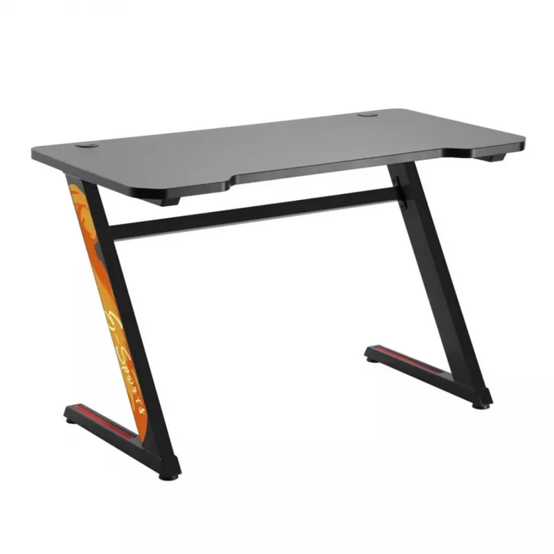 Gaming stalas NanoRS RS120, modernus dizainas, lengvas ir stabilus (maks. 50 kg apkrova), juodas su oranžiniais akcentais