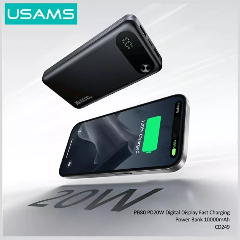 Powerbank USAMS PB80 PD20W 10000mAh – nešiojamas įkroviklis, juodas