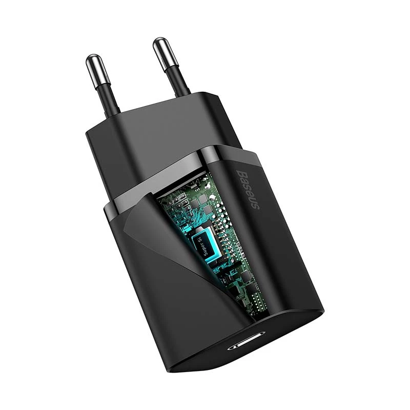 Baseus Super Si Greitasis Įkroviklis 1C 20W su USB-C į Lightning laidu 1m (juodas)