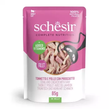 SCHESIR in jelly Tuna ir vištiena su kumpiu - šlapias ėdalas katėms - 85 g