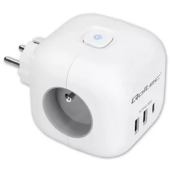 QOLTEC 52548 ilginimo lizdas su 3×AC kištukiniais lizdais ir USB prievadu