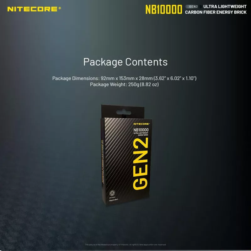 Nešiojamas power bank Nitecore NB10000 — 10000 mAh, USB‑A + USB‑C, 38 W bendra galia, pilka