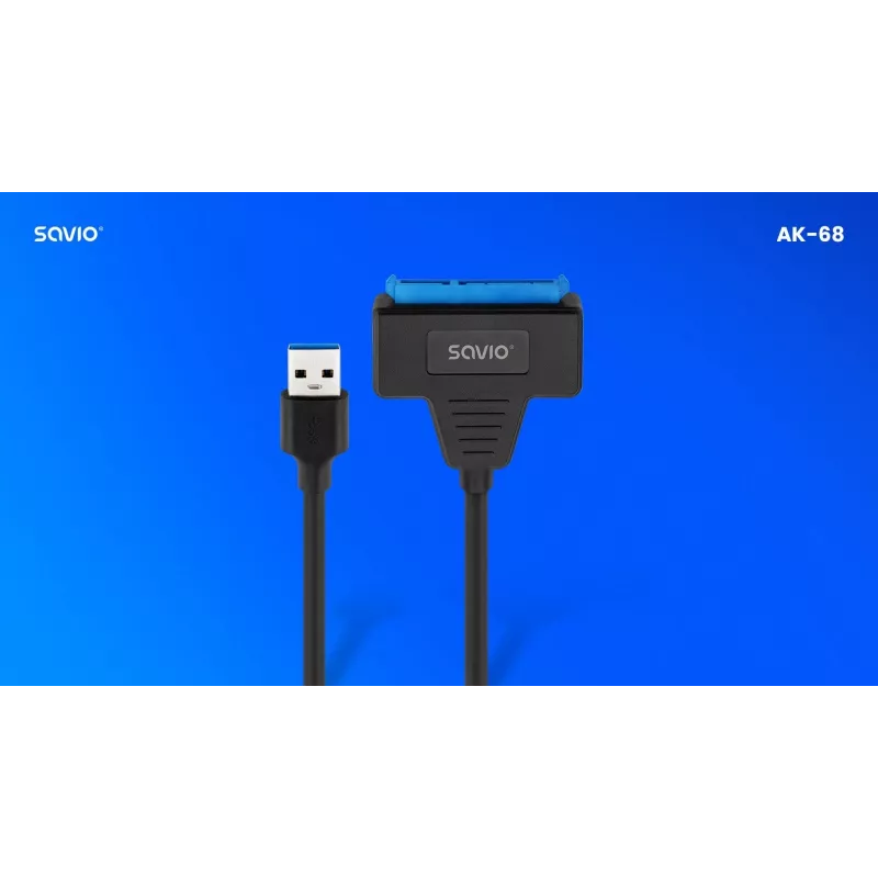 SAVIO SATA į USB 3.1 Gen 1 sąsajos laidas AK-68, SATA lizdas į USB-A kištuką, 5 Gbit/s, 0,25 m, juodas