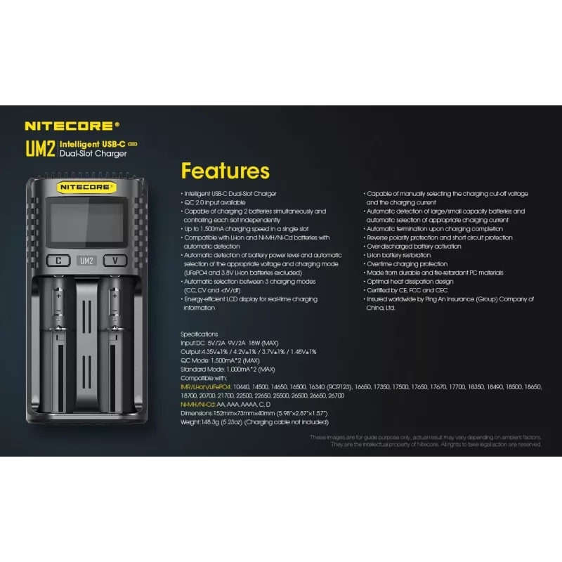 Nitecore UM2 baterijų įkroviklis