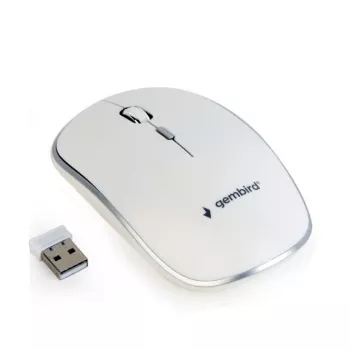 Belaidė pelė Gembird MUSW-4B-01-W, ambidekstrinė, optinė 1600 DPI, 4 mygtukai, RF belaidė, balta