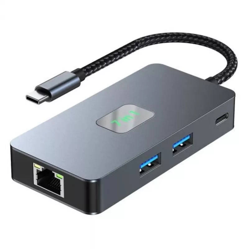 TB USB-C 7-in-1 adapterio stotelė su HDMI, SD/TF, RJ45 2.5 Gbps, PD 100W