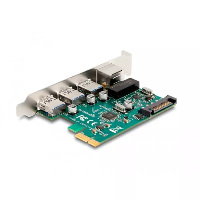 DeLOCK PCI Express x1 plėtimo plokštė, 3 x USB 5 Gbps A tipo, 1 x Gigabit LAN