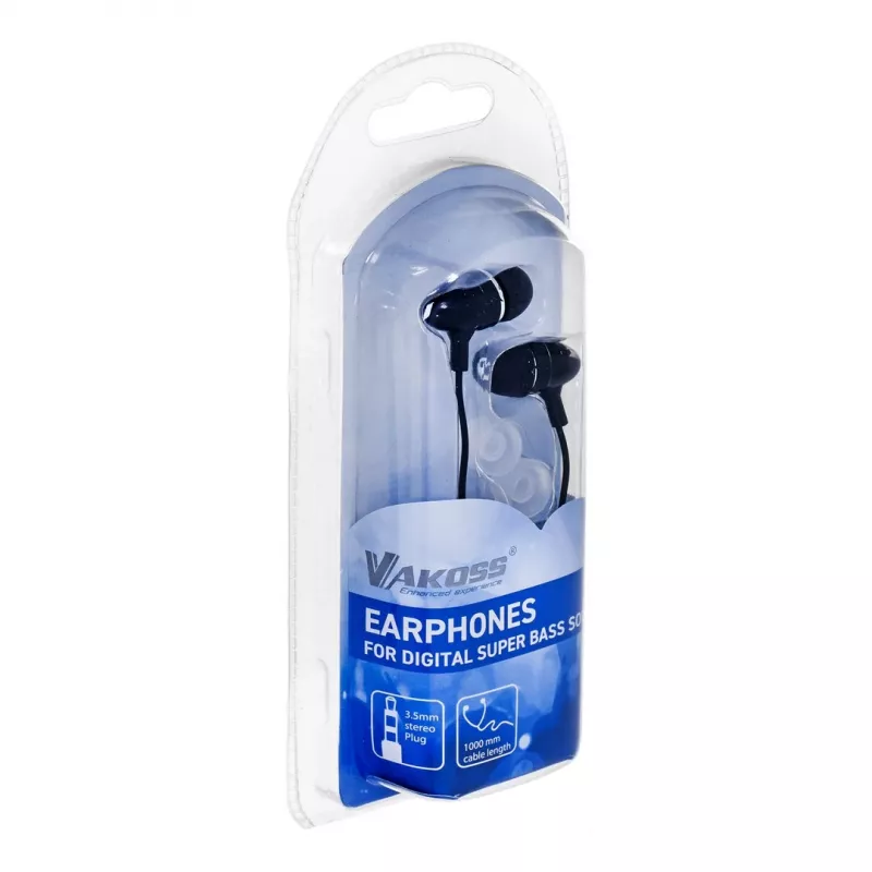 Į ausį įdedamos laidinės ausinės VAKOSS LT-437EX, dvikanalės, 3,5 mm, 1 m laidas, 32 Ω, 20–20000 Hz, uždaros, juodos