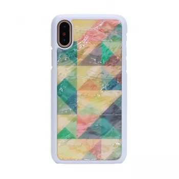 Apsauginis dėklas iKins iPhone XS / X mozaikinis baltas – kietas nugarėlė, dekoratyvus raštas