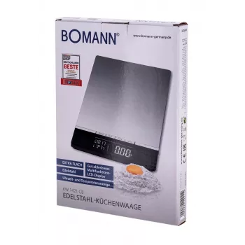 Bomann KW 1421 CB virtuvinės svarstyklės su LCD ekranu, juodos nerūdijančio plieno