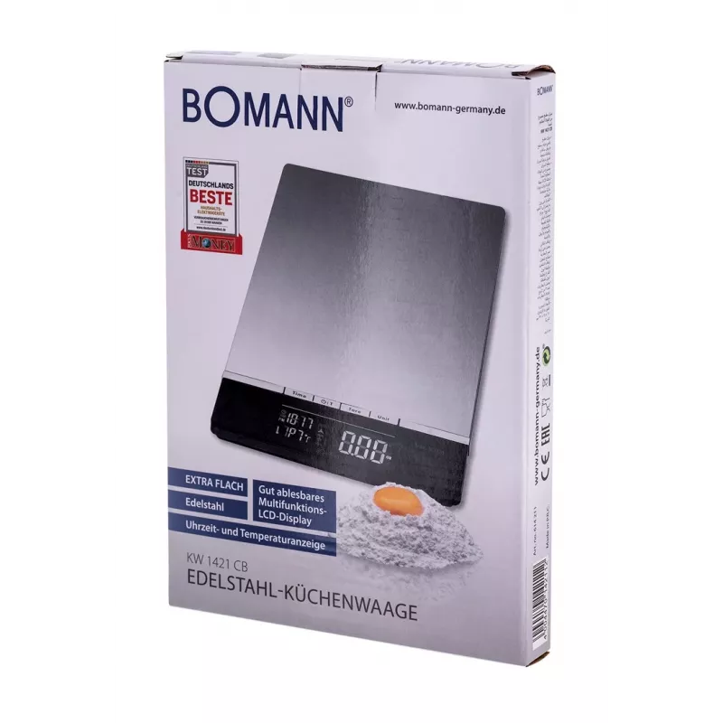 Bomann KW 1421 CB virtuvinės svarstyklės su LCD ekranu, juodos nerūdijančio plieno