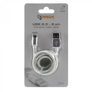 Sbox USB 2.0 8 Pin IPH7-S sidabrinis laidas