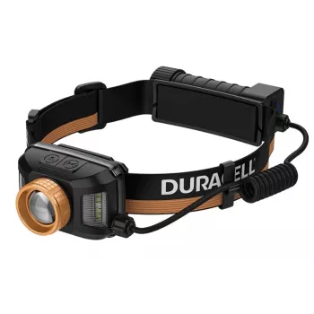 Priekinė lemputė Duracell DH1500R – juoda/oranžinė, įkraunama, laisvų rankų apšvietimas