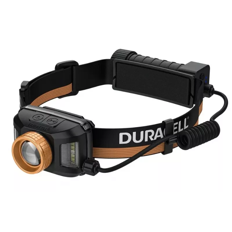 Priekinė lemputė Duracell DH1500R – juoda/oranžinė, įkraunama, laisvų rankų apšvietimas