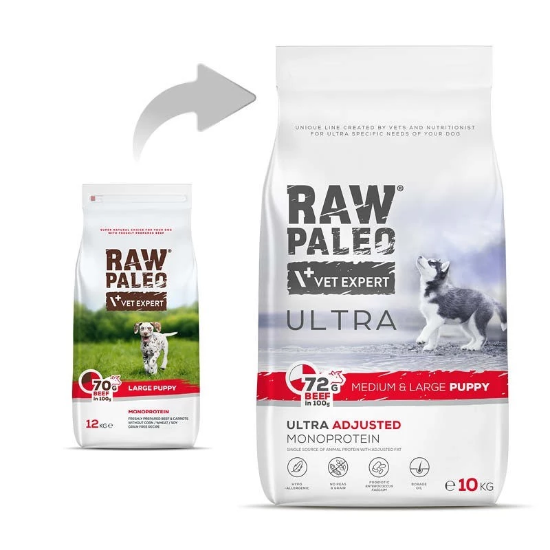 RAW PALEO Ultra Medium&Large Puppy Beef - sausas ėdalas šuniukams - 10 kg
