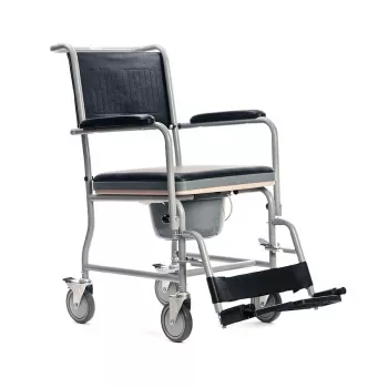 Neįgaliojo vežimėlis tualetui MDH PLW006VC – sulankstoma plieninė kėdė su indu, 4 ratai, 110 kg