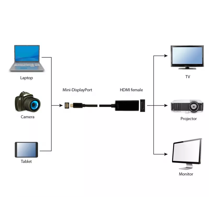 Gembird A-MDPM-HDMIF-02 vaizdo kabelio adapteris Mini DisplayPort į HDMI A tipo (standartinis) juodas