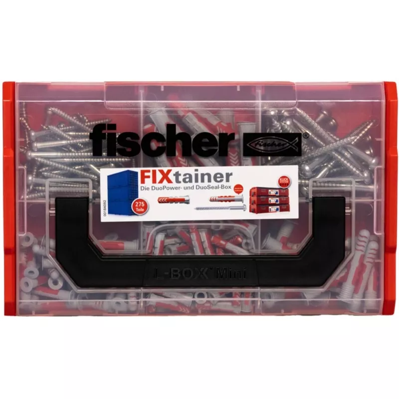 FixTainer - DUOPOWER & DUOSEAL + Varžtai, Sieninis Kaištis Šviesiai Pilka/Raudona, 275 vnt.
