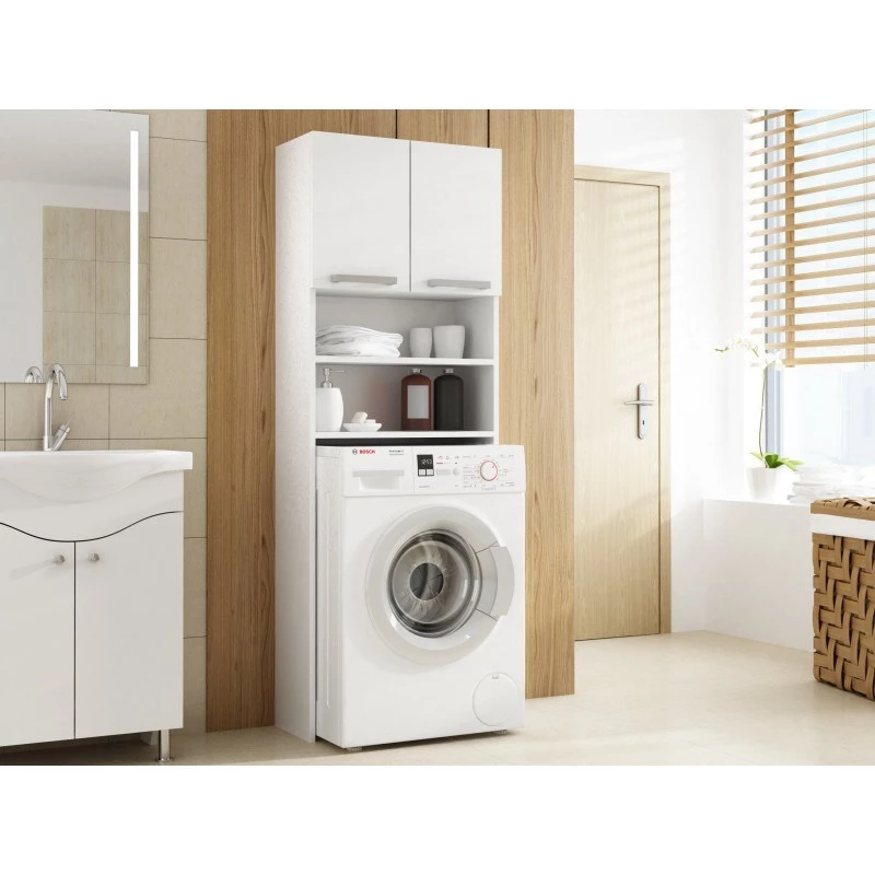 Vonios spintelė Top e Shop PRALKA POLA BIEL balta, laisvai pastatoma, 4 lentynos, 640×300×1830 mm