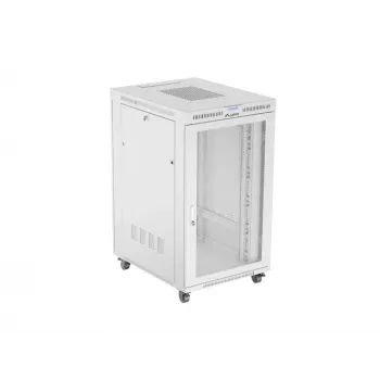 Ant grindų statomas 19 colių 27U tinklo spintos stovas 800x1000 pilkas perforuotomis durelėmis su LCD ekranu LANBERG (plokščia pakuotė)