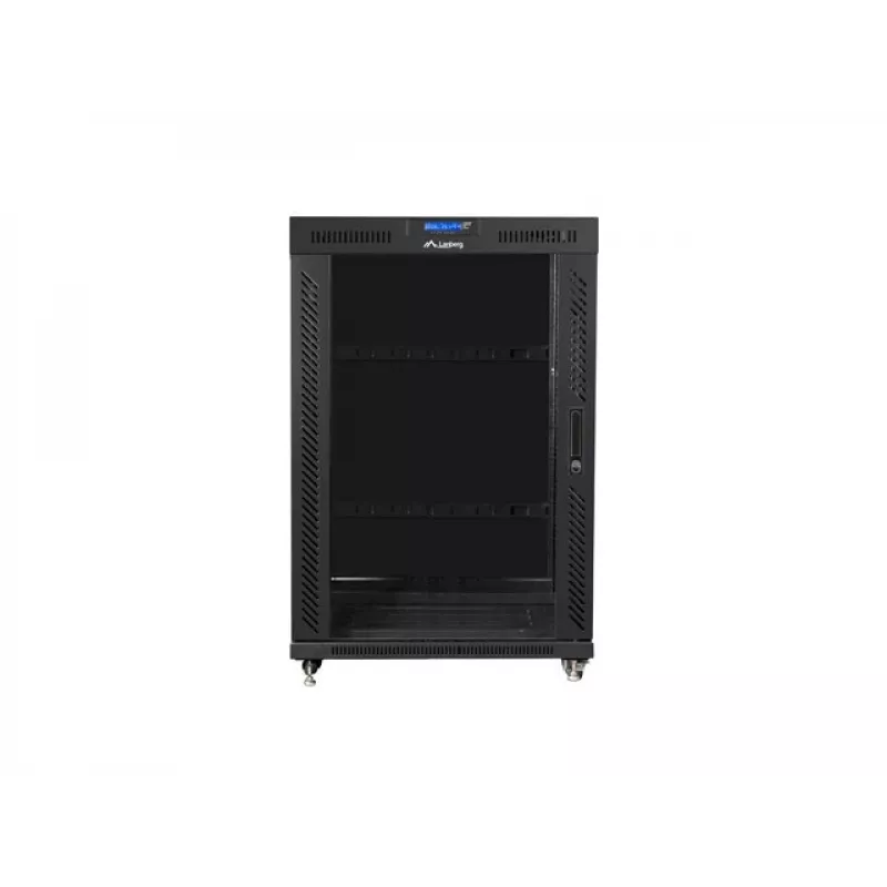 Grindinis serverio spintos korpusas 19 colių 22U 800x1000 stiklinėmis durimis LCD (plokščioje pakuotėje) V2 juodas