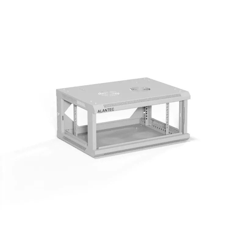 Sieninis 19 colių 4U tinklo kabinetas Alantec 600x450 mm su stiklinėmis durimis ir nuimamomis plokštėmis