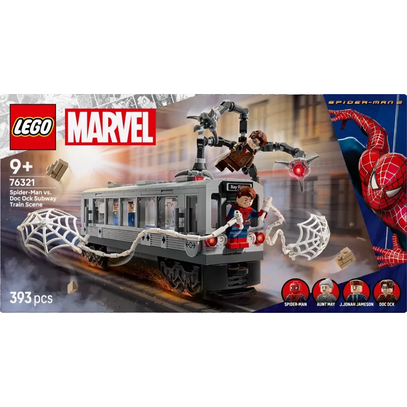 LEGO Marvel Super Heroes 76321 Spider-Man Doc Ock Subway Showdown statybinis rinkinys, 393 detalės, 4 minifigūrėlės, amžius 9+