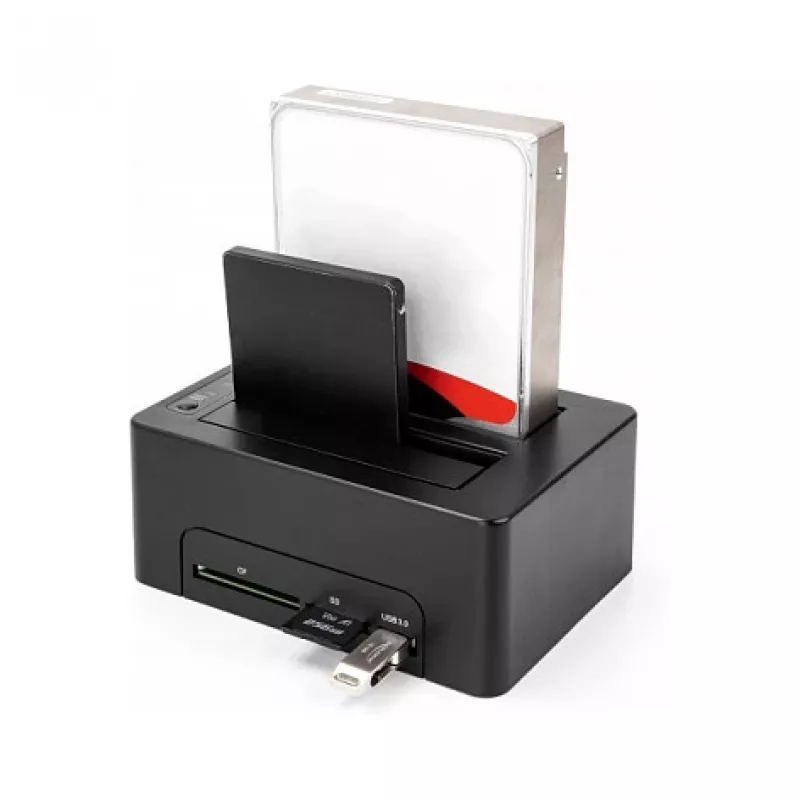 DeLOCK USB dviejų diskų dokavimo stotelė 2 x SATA HDD/SSD su klonavimo funkcija ir kortelių skaitytuvu