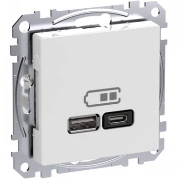 Sieninis kištukinis lizdas Schneider Electric WDE002983 su USB-A ir USB-C prievadais, Power Delivery, baltas