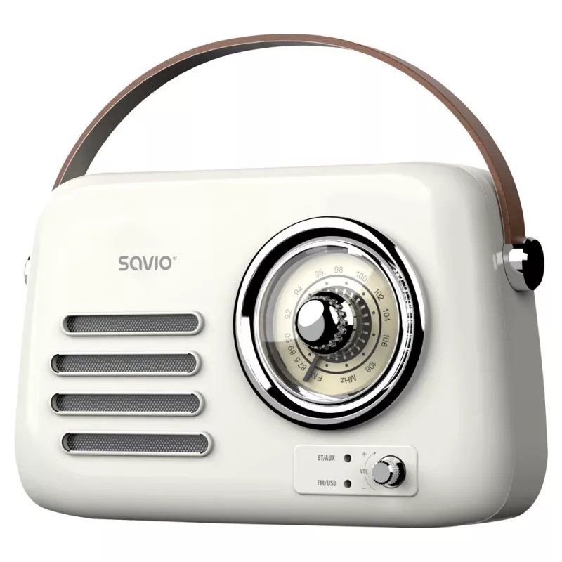 Nešiojamas radijo imtuvas SAVIO RS-02 – analoginis FM imtuvas, Bluetooth 5.3, USB maitinimas, 3 W, baltas