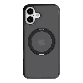 Apsauginis dėklas Torras Ostand Pro, skirtas iPhone 16 Plus – juodos spalvos, plonas ir lengvas