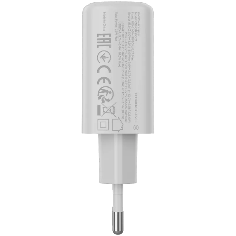 CANYON OnCharge 250 25W 1xPD 1xQC EU baltas įkroviklis