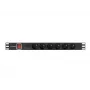Maitinimo skirstytuvas LANBERG PDU-06E-0200-BK — 6x E tipo lizdai, 16 A, 2 m laidas, 1U stovas, 220–250 V