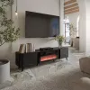 Spintelė televizoriui Cama Meble Volare 200 x 39 x 49 cm, juoda/san sebastian su židiniu