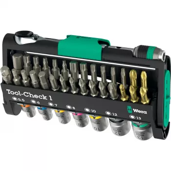 Wera Tool-Check 1 nerūdijančio plieno 1/4 inch reples galvute žalia juoda 38 dalių įrankių rinkinys
