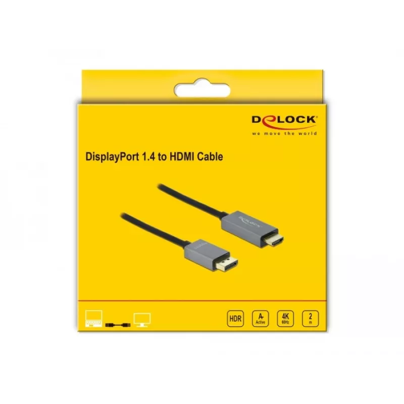 Aktyvus DisplayPort į HDMI kabelis DeLOCK 1.4 4K 60Hz 2m