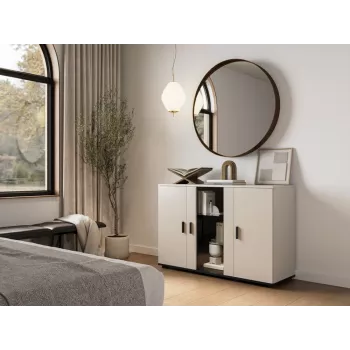 Komoda Cama Meble SOHO 120×41×80 cm – kashmyro priekiai, juodas karkasas
