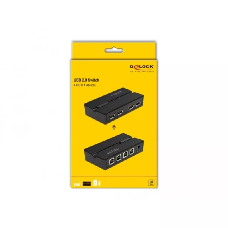 DeLOCK 11494 USB jungiklis 4 kompiuteriams, juodas, USB Type-A / Type-B, 0.48 Gbit/s