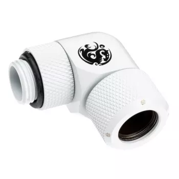 BitsPower BP-DWE90RMLA12 — žalvarinė 90° kampinė jungtis, balta, Ø 12 mm