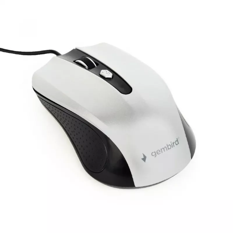 Laidinė ambidekstrinė optinė pelė GEMBIRD MUS-4B-01-BS, USB Type-A, 1200 DPI, 4 mygtukai, juoda/sidabrinė
