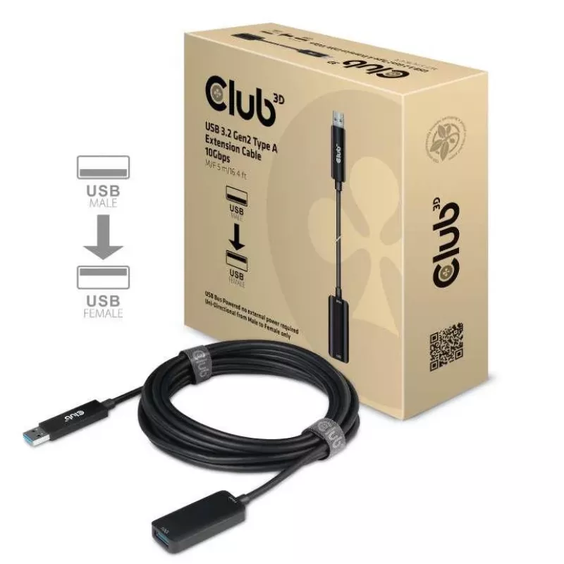 CLUB3D USB 3.2 Gen2 tipo A ilginamasis kabelis 10Gbps M/F 5m/16.40ft