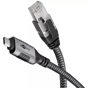 Ethernet kabelis USB-C 3.2 Gen2 kištukas > RJ-45 kištukas (juodas/sidabrinis, 5 m, pintas tekstilinis apvalkalas)